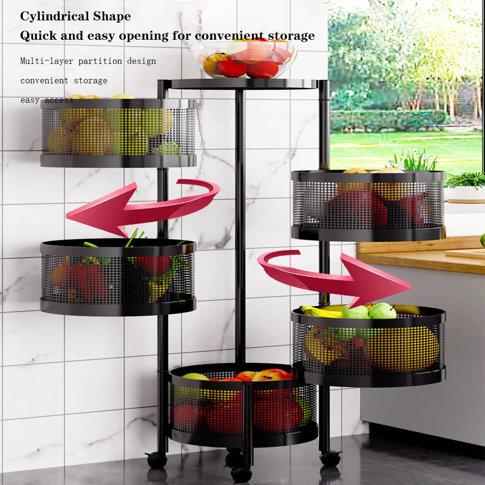 Tier Rotating Storage Shelves Rack Fruit and Vegetable Storage Baskets Removable Basket Shelf Organizer For Kitchen