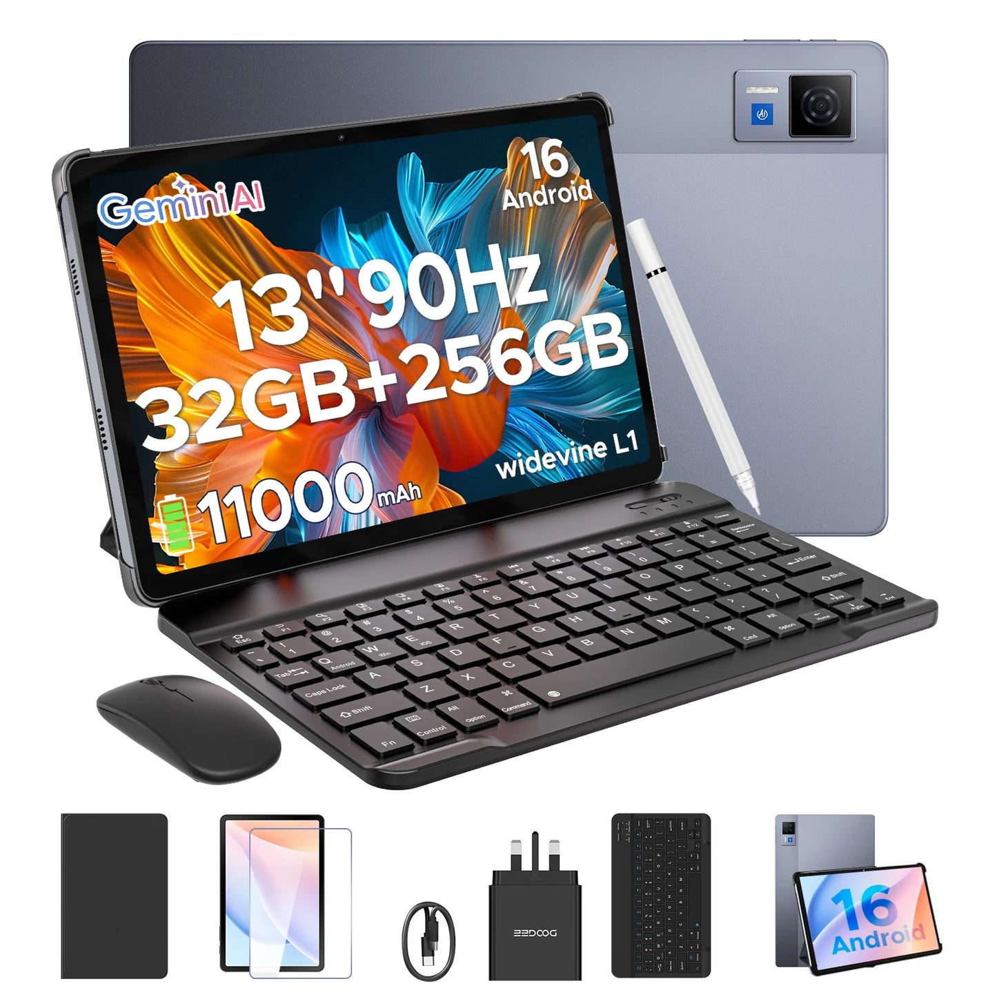 Tablet Android 16 2-in-1 da 13 Pollici - 32GB RAM, 256GB ROM, Gemini AI, Widevine L1