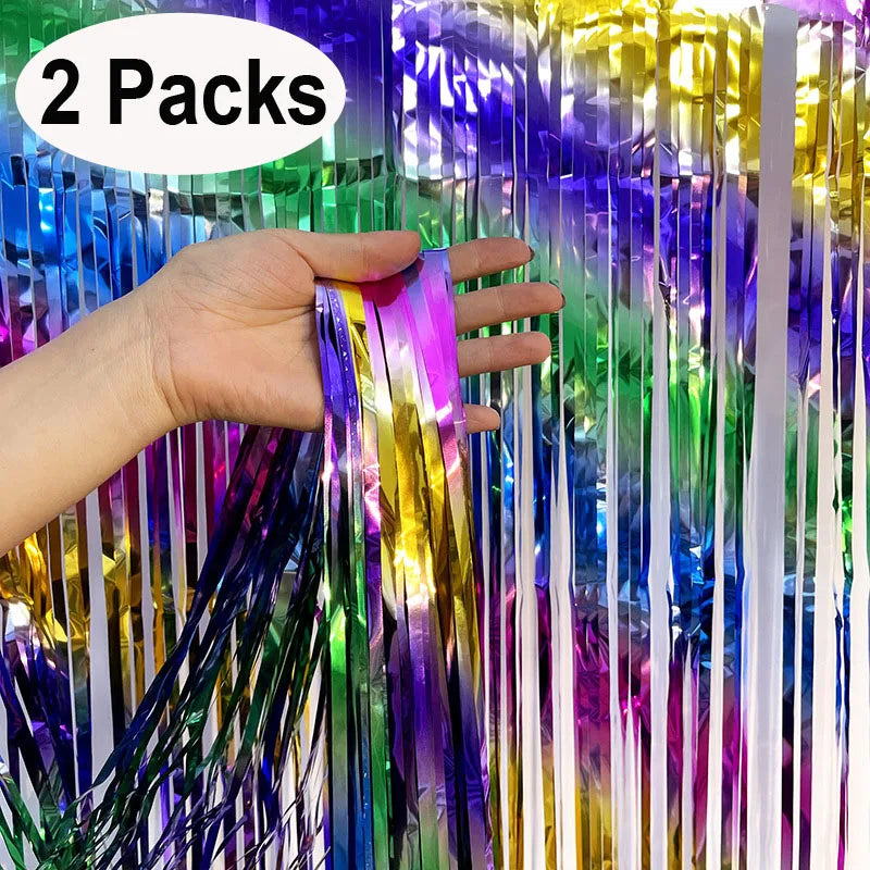 (Copy) Tende Decorative Oro Nero 2 Pezzi - Frangia Foil Metallico per Feste Laurea 2026 Compleanno Matrimonio