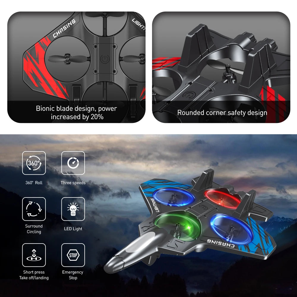 E72 High - Performance foam aircraft stunt intelligent fixed height hover 360 ° turn UAV remote LED lights control fighter toy
