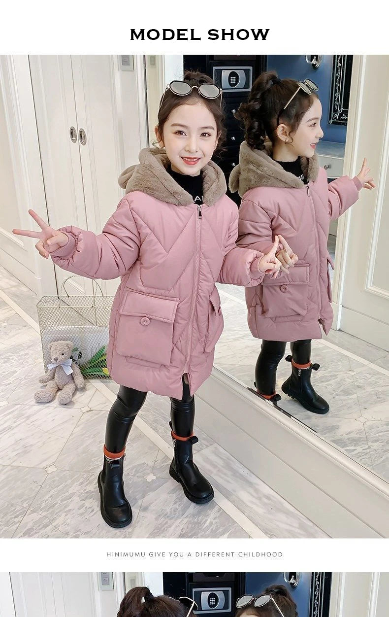 Big Size Winter Girls Jackets Keep Warm Thicken Christmas Coat Autumn Hooded Zipper Waterproof Outerwear Kids Clothes 3-12 Years