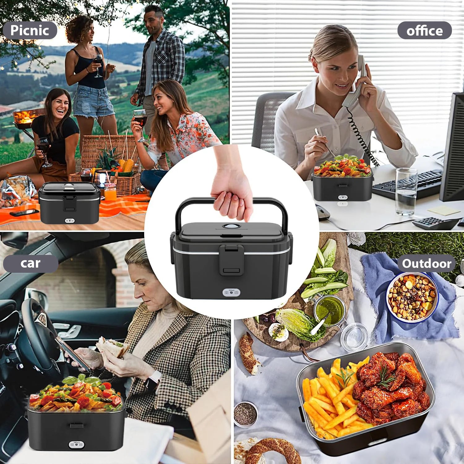 Lunch Box Elettrico Portatile 1.8L – Scalda Pasto 80W con Contenitore in Acciaio Inox 304, Uso Auto 12V/24V, Borsa Termica Inclusa