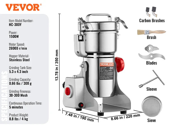 SucceBuy 150-2500g Macinacaffè Elettrico Macinacaffè Altalena Commerciale Macinacaffè per Erbe Secche Grani Spezie Cereali Caffè Mais