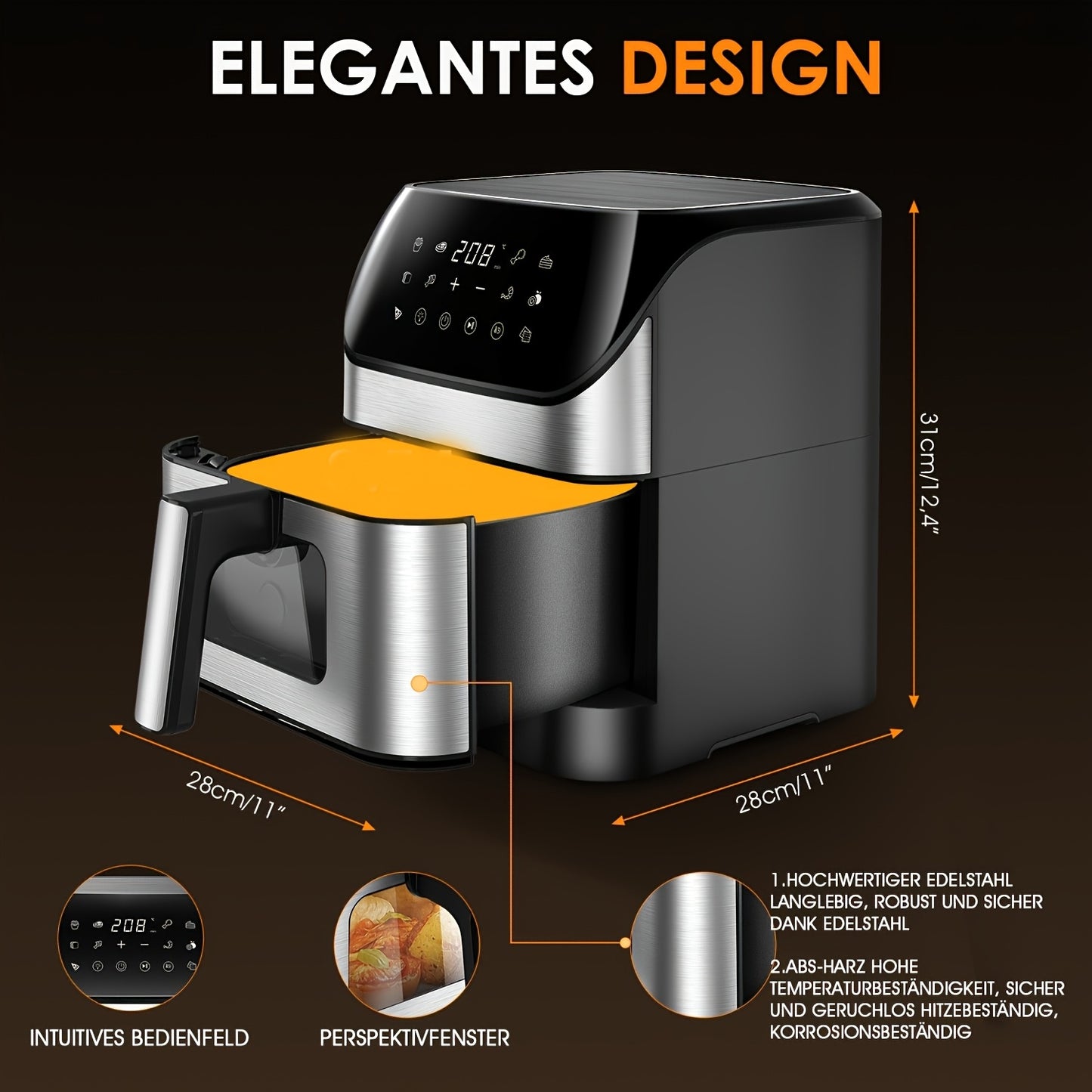Friggitrice ad Aria 9L Oyajia con Finestra - Air Fryer 10-in-1 Acciaio Inox 304 da 1500W