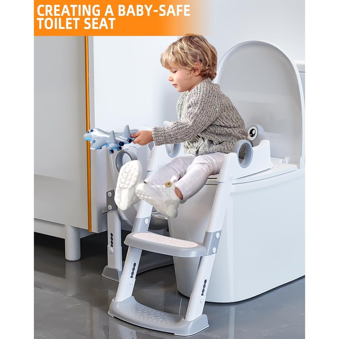 Riduttore WC per Bambini con Scaletta - Regolabile e Pieghevole con Gradini Antiscivolo