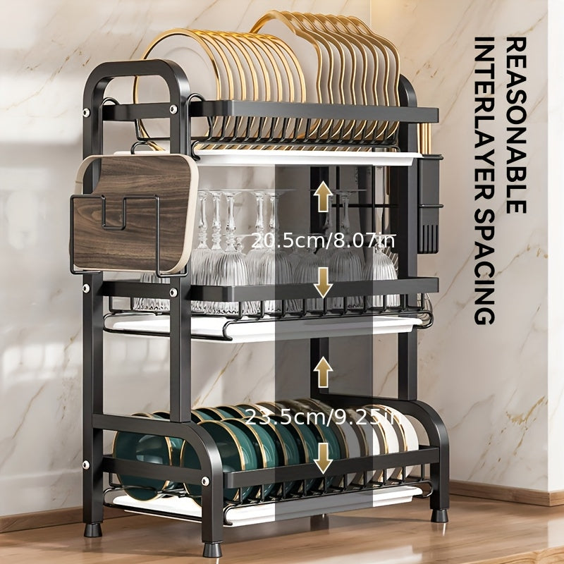 3-Tier Dish Drying Rack Dish Organizer Compact Kitchen Dish Rack Drainboard Set Dish Drainer with Utensil Holder