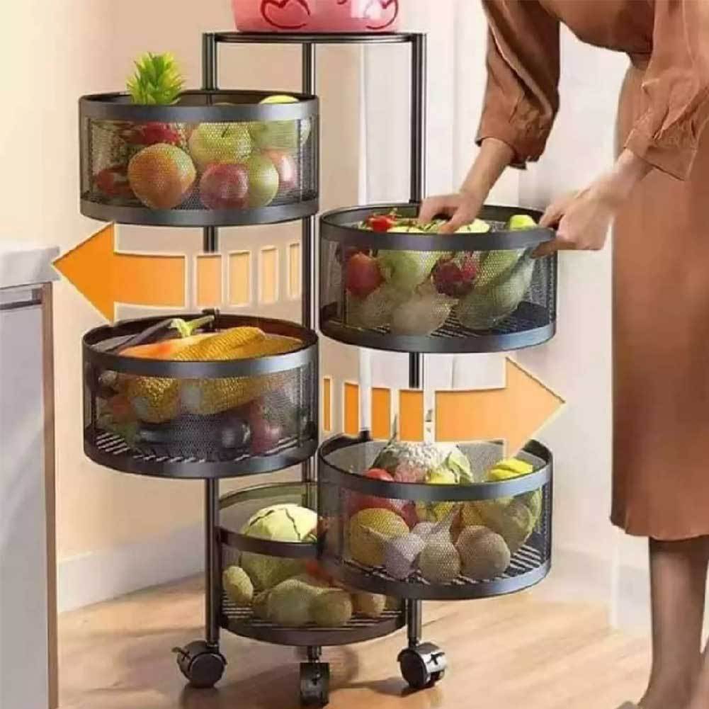 5-Tier Metal Kitchen Trolley Cart with 360° Wheels - Rolling Storage Organizer
