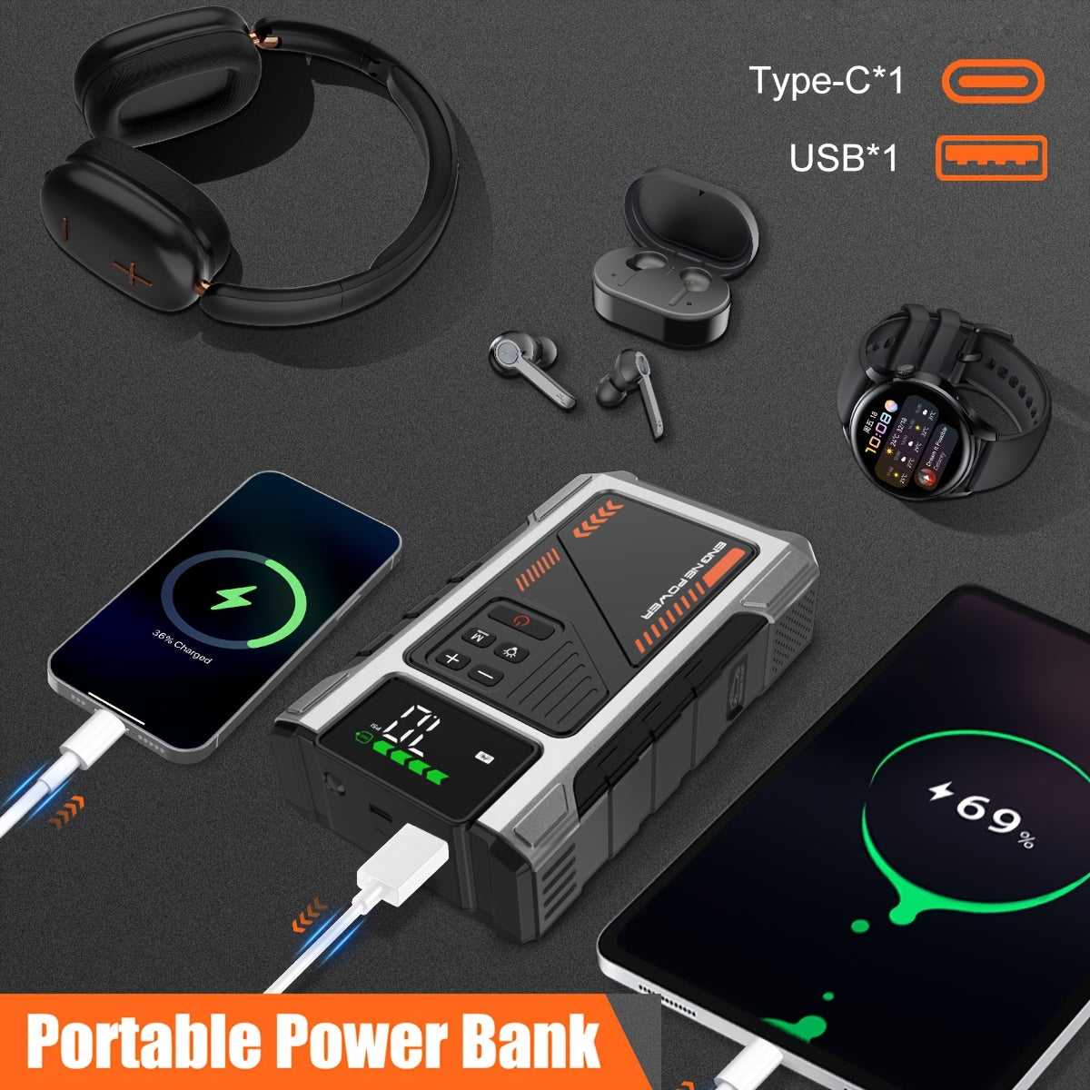 Avviatore Emergenza Auto 12000mAh 6000A con Compressore Aria 150PSI - Jump Starter Power Bank 12V con Display LCD per Auto e Moto