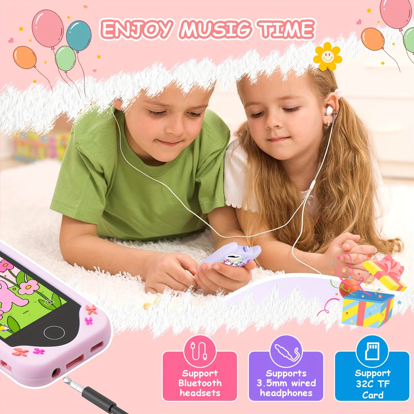 Telefono Giocattolo Bambini 2.8" Touch Screen Unicorno Rosa con Fotocamera e Giochi