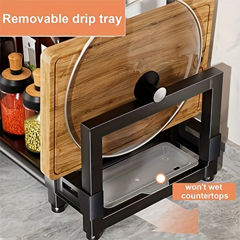 Portaspezie da Cucina 3 Ripiani in Metallo Nero - Organizer da Banco con Porta Utensili