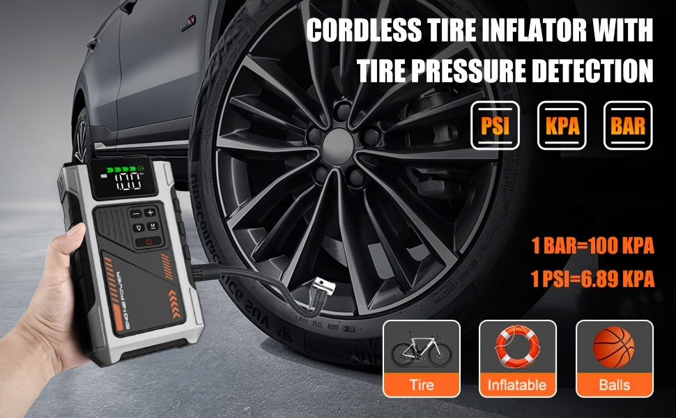 Avviatore Emergenza Auto 12000mAh 6000A con Compressore Aria 150PSI - Jump Starter Power Bank 12V con Display LCD per Auto e Moto