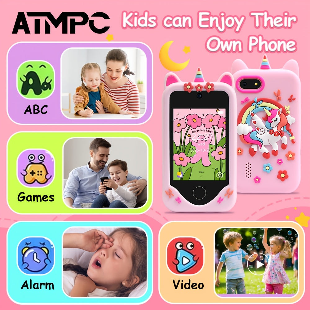Telefono Giocattolo Bambini 2.8" Touch Screen Unicorno Rosa con Fotocamera e Giochi