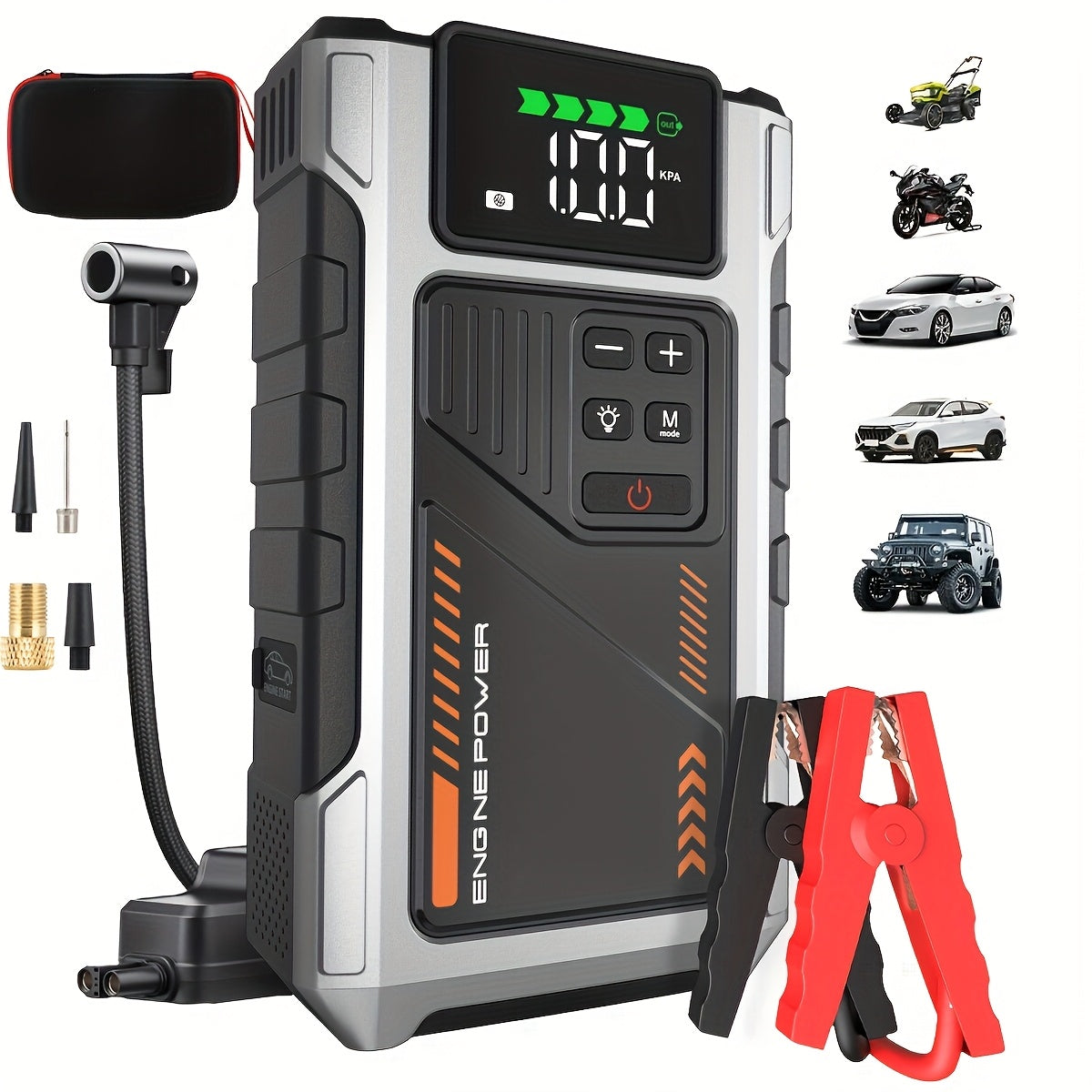 Avviatore Emergenza Auto 12000mAh 6000A con Compressore Aria 150PSI - Jump Starter Power Bank 12V con Display LCD per Auto e Moto