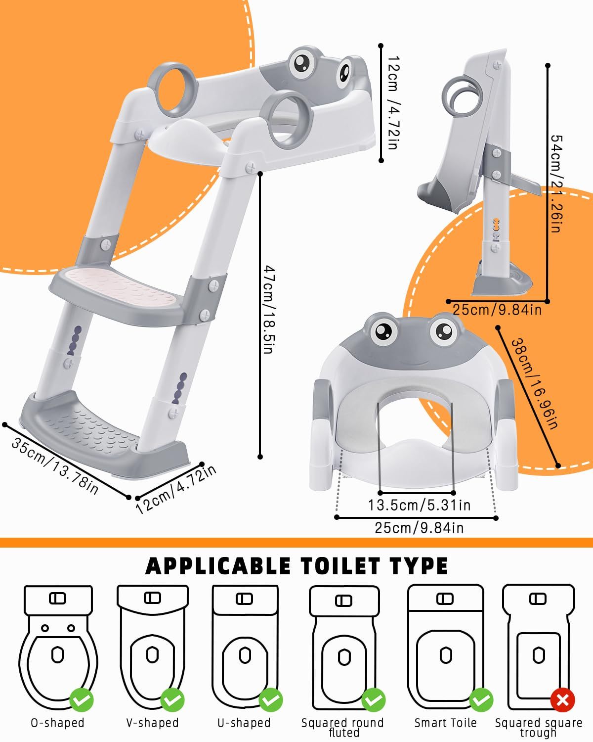 Riduttore WC per Bambini con Scaletta - Regolabile e Pieghevole con Gradini Antiscivolo