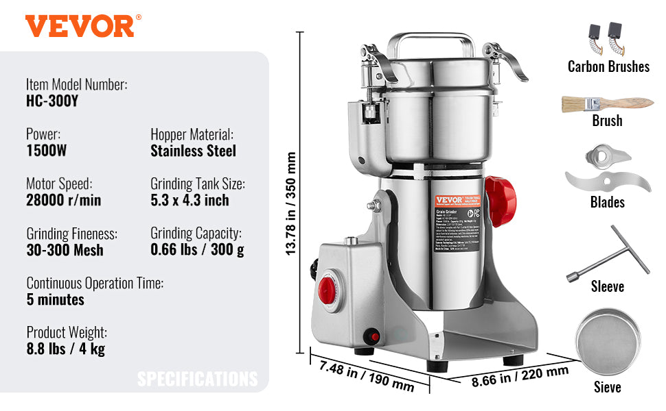 SucceBuy 150-2500g Macinacaffè Elettrico Macinacaffè Altalena Commerciale Macinacaffè per Erbe Secche Grani Spezie Cereali Caffè Mais