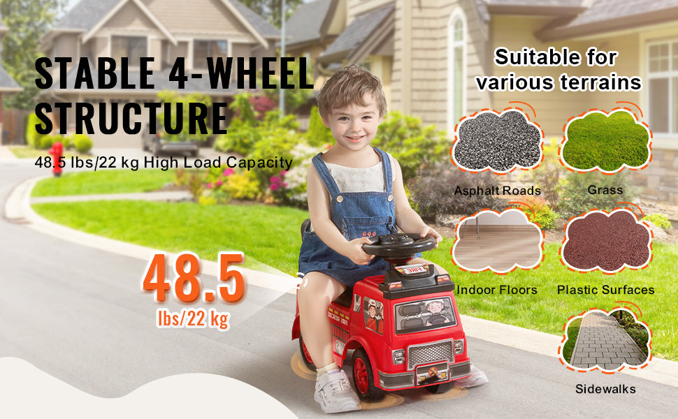 SucceBuy Ride On Push Car Kids Ride On Car con volante musicale e portaoggetti sotto il sedile per i più piccoli dai 3 ai 12 anni Ride Racer